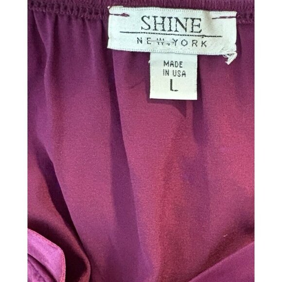 Shine NY L Red Violet Silk V-Neckline Slit Front Button Detail Cap Sleeve Blouse - Picture 6 of 6